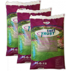 three bags of turf trust lawn maintenance fertilizer